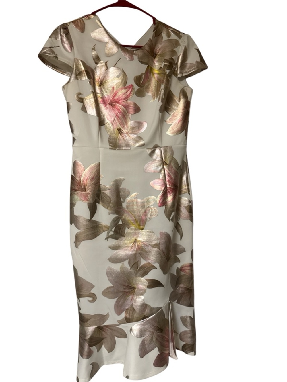 Alexa B nites Floral Jacquard Dress in Cream and Metallic Pink SZ 6